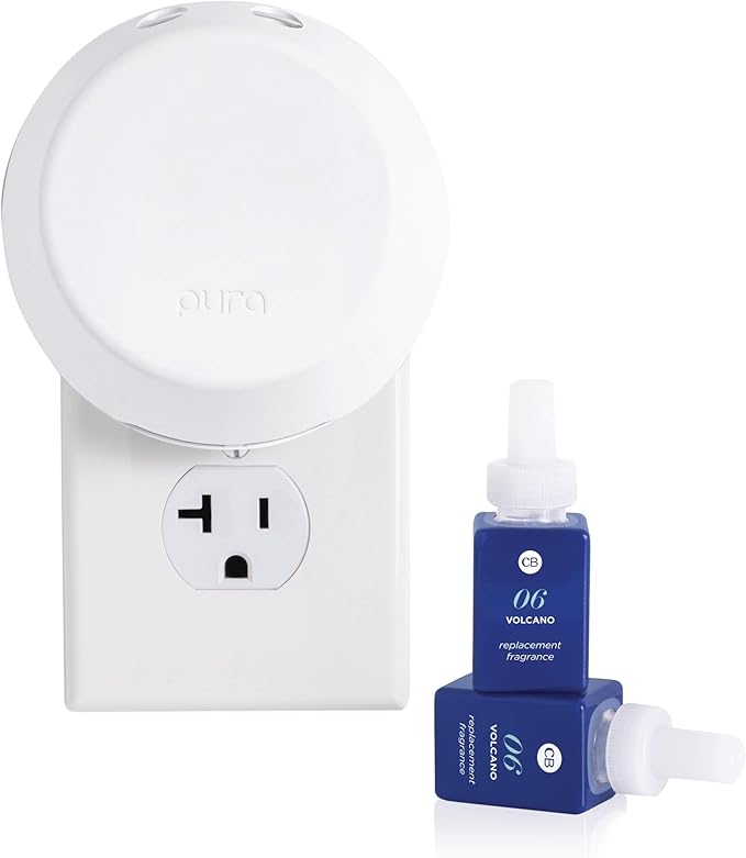 Capri Blue x Pura 4 - Smart Fragrance Diffuser Plug in Kit - Includes 1 Pura Diffuser + 2 Fragrance Refill Vials - Long Lasting Scents - LED Light - 2.4 GHz WiFi Required (Volcano)