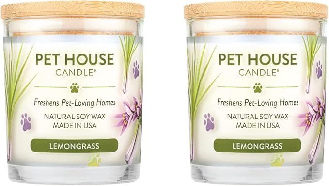 Pet House Candles Long Burning Scented Candles for Pet Odors Plant-Based 60 Hour Burn Time - Lemongrass 9 oz 2 Pack