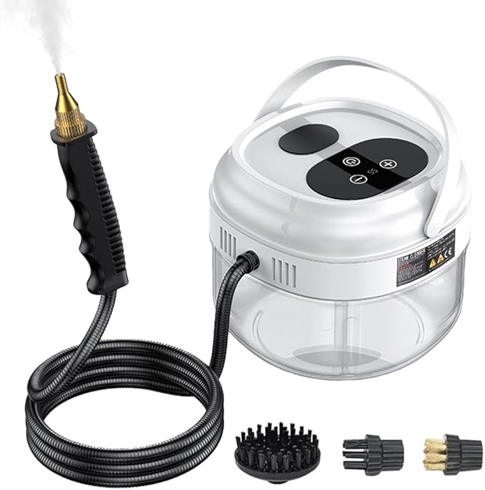 Pressurized Handheld Multi-Surface Steam Cleaner with 3 Brushes and Extended Rod for Home Portable DeepSteamer with 6 Gear Adjustable Digital Touch Screen 1500ml Water Tank for Kitchen