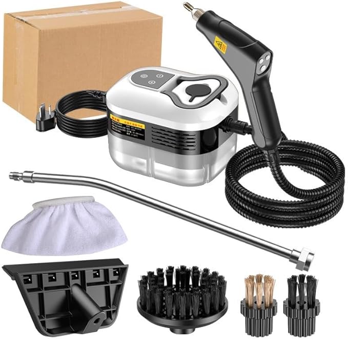 Handheld Steam Cleaner Auto Multi-Purpose Steam Cleaner 1200ML Water Tank 6 Speed Steam Output Adjustment Smart Hand Switch For Kitchen Bathroom Windows Car Interior (Black and white)