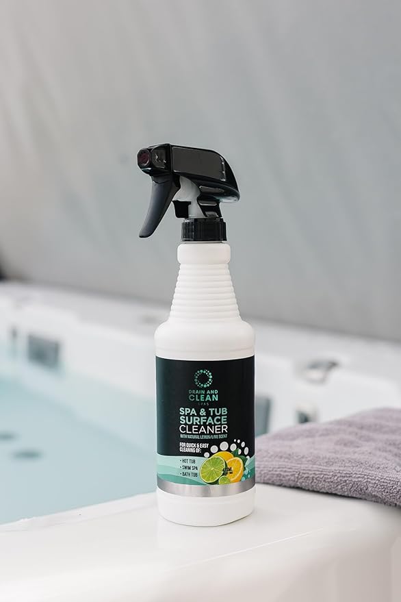 Spa &amp Hot Tub Surface Cleaner - All Natural Lemon/Lime Scent Removes Scale Dirt Grime &amp Hard Water | Ideal for Hot Tubs Swim Spas Bath Tubs &amp Showers | 16oz