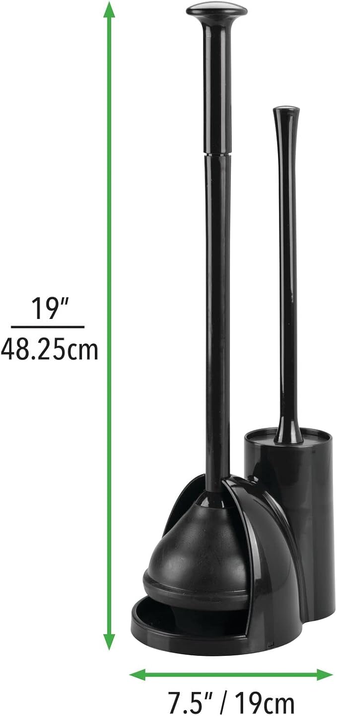 mDesign Hidden Plunger and Brush Set for Toilet Bowl - Combo with Holder Caddy - Aura Collection - Black