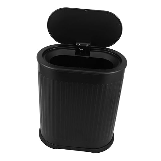 Bathroom Trash Can with Press Top Lid Compact Garbage Bin for Narrow Spaces Stylish Plastic Wastebasket for Toilet Bedroom Kitchen Living Use