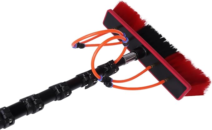 24 FT Water Fed Pole Kit Solar Panel Cleaning Brush Water Fed Cleaning System w/ 27ft Hose Outdoor Window Cleaner Solar Panel Cleaning and Washing Tool for Window Glass Solar Panel