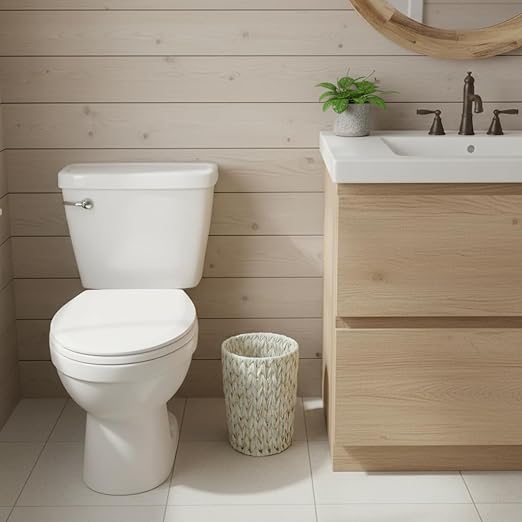 Wicker Trash CanBathroom Trash CanWicker Waste Basket for BathroomDecorative Boho Small Waste Basket for BedroomOfficeCream White 2 Gallon