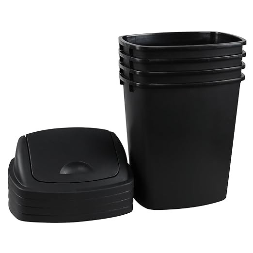 4 Pack Plastic Commercial Trash Can Wastebasket Garbage Container Bin with Swing Top Lid 6.6 Gallon/25 Liter