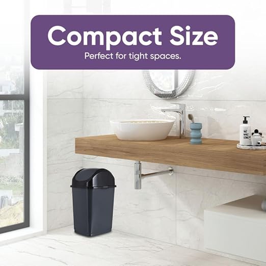 Superio Kitchen Trash Can with Swing Top Lid 9 Gallon Slim Waste Bin 37 Qt Sturdy Plastic Garbage Can Medium Recycling Bin for Office Bathroom Under Counter Dorm Bedroom (Dark Grey-2 Pack)
