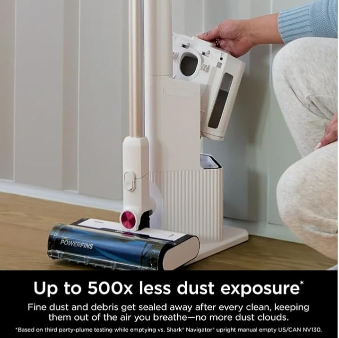 Sharks Cordless Stick Vacuum Cleaner with Auto-Empty Base Self-Cleaning Brushroll HEPA Filtration and 40-Minute Runtime – White