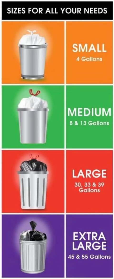 13-Gallon Tall Kitchen Trash Bags with Drawstring Handles – Unscented Leak-Resistant Tear-Resistant 40-Count Pack – Heavy Duty Garbage Bags for Home Office and Kitchen (White 40 Bags)