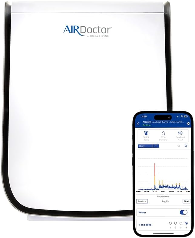 AIRDOCTOR 2000i SMART Air Purifiers for Small Rooms &amp Medium/Small Bedrooms 3 Stage Filtration with Pre-Filter UltraHEPA Carbon/VOC (AirDoctor 2000i Smart)