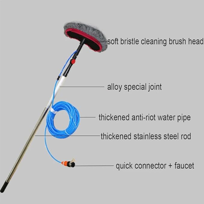Window Cleaning Kit Solar Panel Cleaning Brush and Pole 180° Rotatable Telescopic Water Supply Suitable for High Window Cleaning Solar Photovoltaic Panel Cleaning and Cleaning Cars.