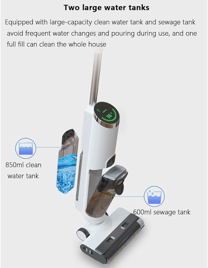 Household Floor ScrubberWet and Dry850ml Clean Water Tank600ml Sewage Tank16kpa Suction Washing and Mopping MachineCleaning MachineSuitable for Cleaning FloorsDustOilDebrisWhite (White )
