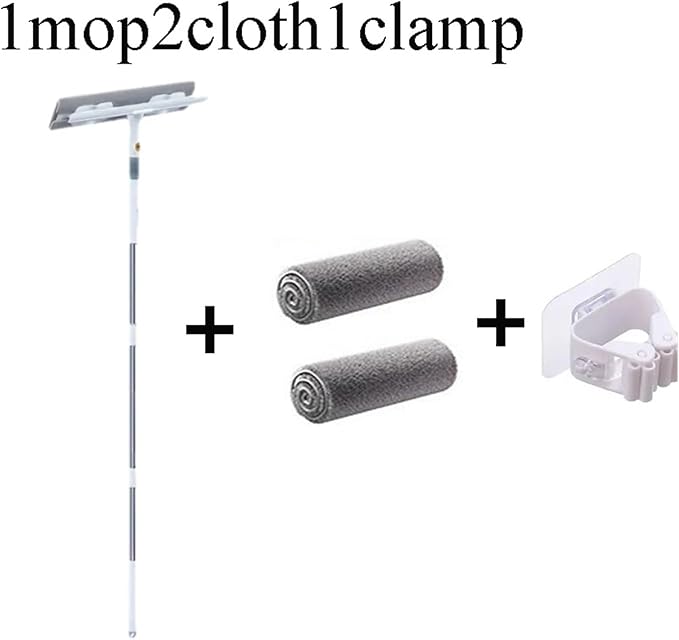 Telescopic Pole Window Washing Cleaning Mop Long-Handled Brush Cleaner For Home Use 2-in-1 For Bathrooms(1mop 2cloth)