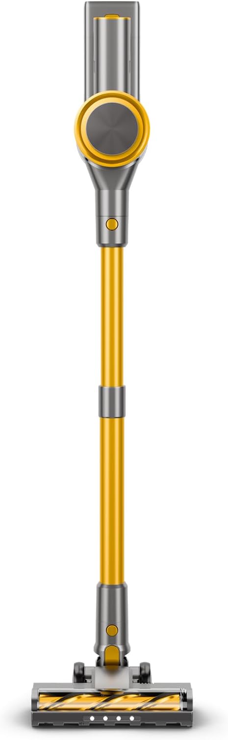 KIKETECH Cordless Vacuum Cleaner with Self-Standing Lightweight Powerful Suction VacuumLED Screen Stick Vacuum Cleaners for Home for Pet Hair Carpets Hardwood Floors (Yellow)