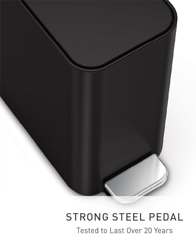 simplehuman 5L Slim Bathroom Trash Can with Soft Close Lid Stainless Steel Waste Basket with Liner Pocket 5 Liter / 1.3 Gallon Matte Black