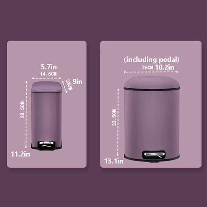 NOLLAM Bote Fog Purple Trash Can w/Lid Stainless Steel Foot-Operated Waste Paper Basket Blocking Smell Indoor Garbage Can for Hotel/Home/Bedroom/Kitchen Kitchen Office