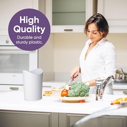 Superio Small Bathroom Trash Can Modern White Mini Open Waste Bin (1 1/2 Gallon 6 Liter) Plastic Garbage Can for Kitchen Bathroom Bedroom Office Under Desk Car 2 Pack