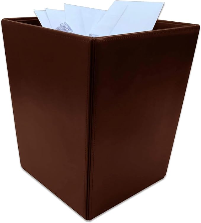 Dacasso Bonded Leather Waste Basket - Luxury Waste Basket (Dark Brown 14 QT)