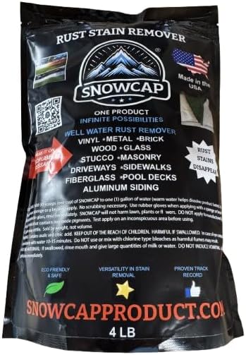 SnowCap Rust Stain Remover 4 lb Bag (Makes Up to 8 Gallons) for Well Sprinkler and Outdoor Rust on Concrete Driveways Pavers Vinyl and Wooden Fences Metal Biodegradable Formula Made in USA