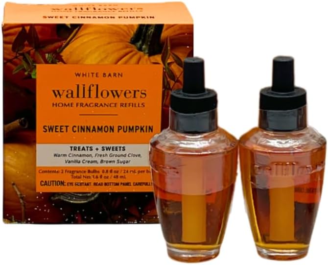 Bath &amp Body Works Sweet Cinnamon Pumpkin &amp Caramel Pumpkin Swirl – Fall Collections – 2-piece gift set with 30-inch Autumn Plaid Ribbon Bow – 0.8 fl oz each