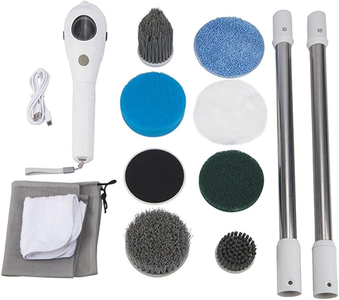 Taoke Electric Scrubber Brushes 8 Replaceable Cleaning Heads &amp Adjustable Handle 3 Speeds with Night Light and LED Display Bathroom Grout Floor Wall Sink Scrubber
