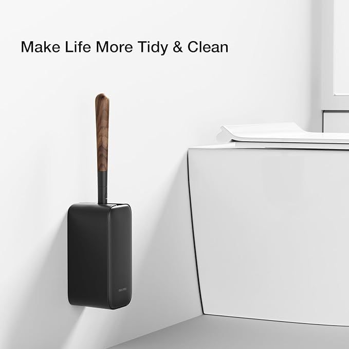 Toilet Cleaner Brush Diveotree Toilet Brush and Holder for Dead Corner Cleaning Wall Mounted Toilet Bowl Brush for Bathroom Decor Toilet Scrubber Brush for Home/Hotel (Black Square-1pack)