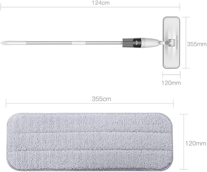 360° Rotating Spray Floor Mop with Telescopic Handle Carbon Fiber Pads for Waxing &amp Deep Cleaning Floors