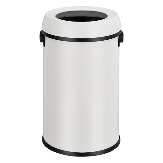 GarveeHome 17 gal/65 L Open Top Trash Can Stainless Steel Rubbish Bin Commercial Grade Waste Container Round Garbage Can for Outdoor Home Office Restaurant White