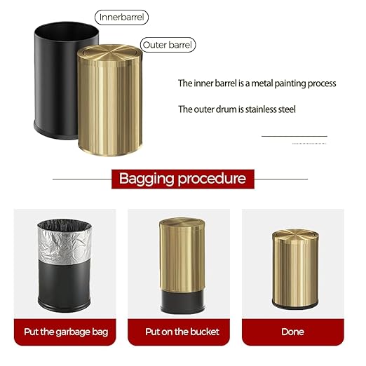 9 Liter/2.4 Gallon Gold Trash can with Swing lid Brass Small Trash can Gold Trash Bin with Lid for Office Living RoomBathroomRestaurant Bathroom