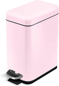 Home Zone Living 1.3 Gallon Small Bathroom Trash Can with Lid and Step Pedal Stainless Steel Wastebasket with Slim Design for Home and Office Matte Pink 5 Liters