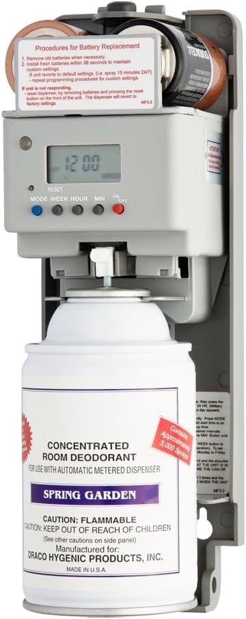 EZbrnd Commercial Wall Mount Metered Aerosol Spray Dispenser LCD Fully Programmable Setting Automatic Air Freshsner MF3-2-NSL