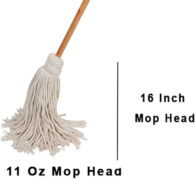 Large Wet Deck Cotton Mop with Solid Wood Handle (11 Oz White)