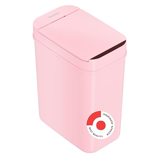 iTouchless 3 Gallon Sensor Pink Bathroom Trash Can 10 Liter Small Touchless Smart Slim Bedroom Garbage Waste Basket Bin with Motion Lid