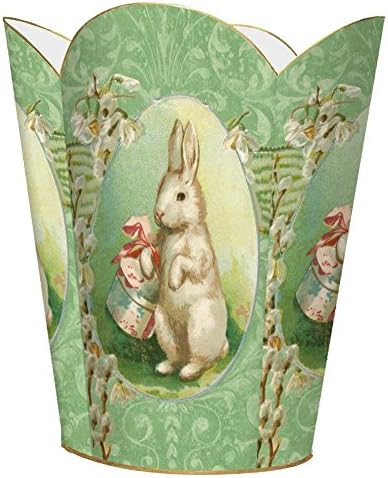 Marye-Kelley WB1751-Easter Bunny on Mint Damask Wastepaper Basket