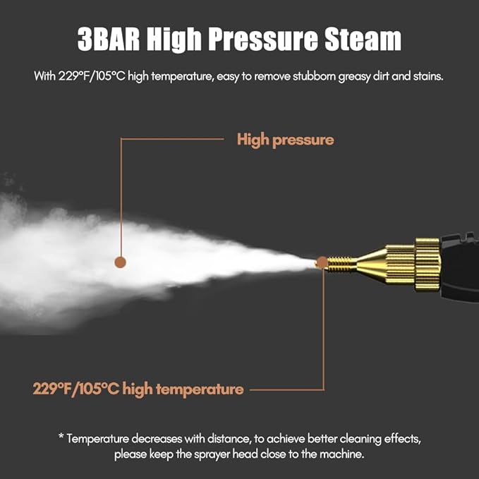 2500W Portable Handheld Steam Cleaner High Temperature Pressurized Steam Cleaning Machine with Brush Heads and Gloves for Kitchen Furniture Bathroom Car
