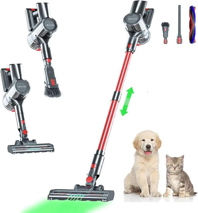 Cordless Vacuum Cleaner Lightweight Stick Vacuum Cleaner Rechargeable 6-in-1 Lightweight 300W 36Kpa for Hardwood Pet Hair Gray VEAVON