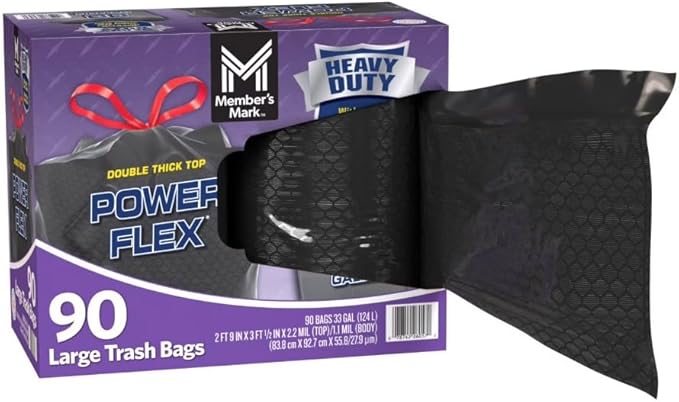 Member' Mark Power Flex 33-Gallon Large Trash Bags Unscented ~ (90 Count).