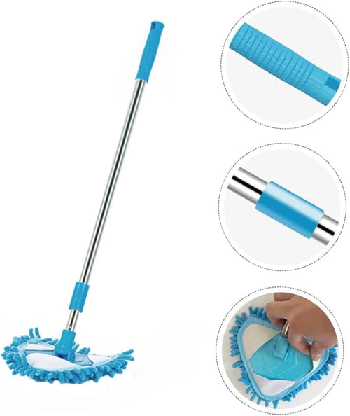 1pc Lightweight Rotatable Triangular Mop Telescopic Household Cleaning Tool for Hard Floors Swivel for Bathtubs Toilets Mirrors and Corners Blue