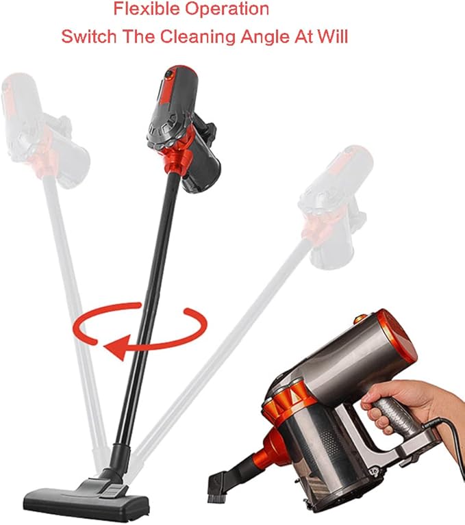 Quiet Stick Vacuum Cleaner Corded Light Weight 18000 Pa Powerful Suction Upright with HEPA Filter 600W Household Cleaners for Pet Hair Hardwood Carpet Black (AN-401)