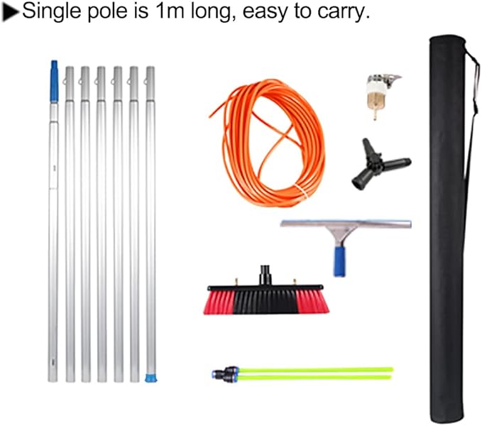 3-12m Water Fed Window Cleaning Pole with Squeegee Solar Panel Cleaner Roof Brush Extendable Extra Long Duster/7m Pole/30cm Brush Head