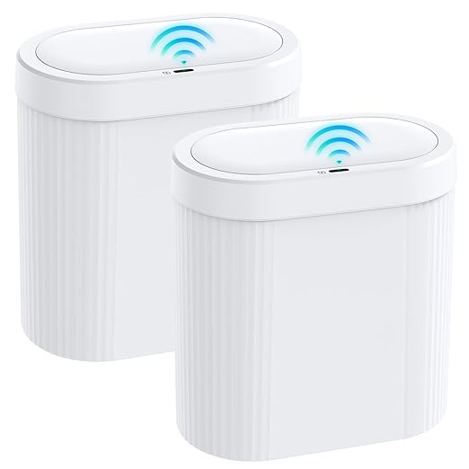 2 Pack 5 Gallon Bathroom Trash Can with Lid Automatic Motion Sensor White Trash Can Touchless Slim Waterproof Garbage Bin for Kitchen Bedroom Office and Bathroom
