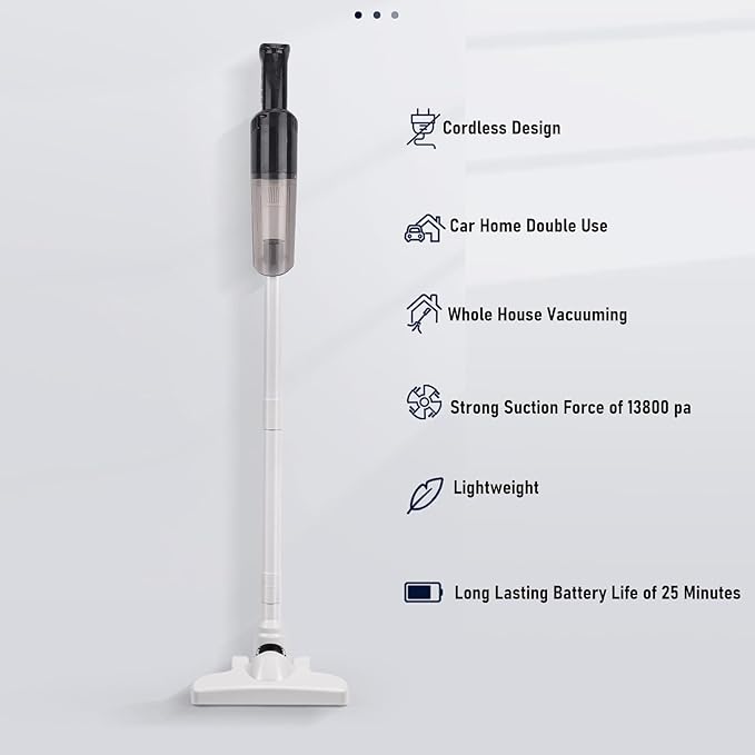 Hilitand Compact Handheld Vacuum Lightweight 13800PA Stick Vacuum Cleaner with 25 Minutes Runtime 120W Motor for Carpet Hard Floor