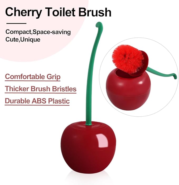 Cherry Toilet Brush Cute Toilet Bowl Cleaners Brush and Holder Set Unique Fruit Bathroom Decor Supplies and Fun Bathroom Accessories.