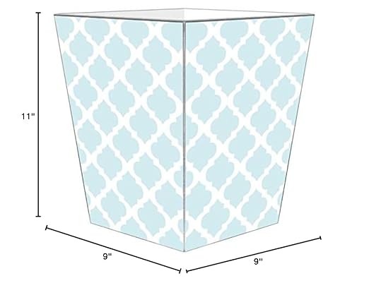 Marye-Kelley-Chelsea Grande Light Blue Wastepaper Basket Decorative Wastebasket for Kitchen Bathroom Bedroom Living Room Handmade Decoupage Wood Made in The USA