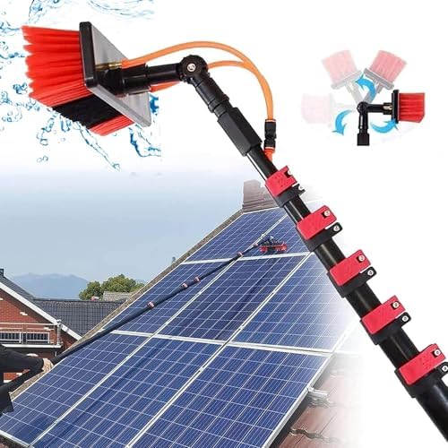 Glass Cleaning Brush Home Water Fed Telescopic Pole Kit Solar Panel Brush Rotating for Photovoltaic PanelTelescopic Window Cleaning Pole with Solar Panel Cleaning Brush 5.4m/17.1ft Extendab