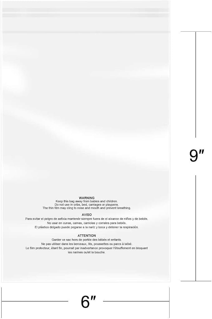 iMailer - 500 Pcs - 6 x 9 Suffocation Warning Self Seal Clear Plastic Poly Bags 1.6 Mil for A7 A8 A9 Cards &amp Envelopes Bakery Cookies Candies-Permanent Glue