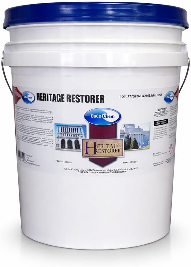 EaCo Chem Heritage Restorer – Non-Corrosive Restoration Detergent for Stone Masonry &amp Sensitive Surfaces – Spray-On No-Scrub Cleaner Removes Metal/Mineral Stains – 5 Gallon Pail