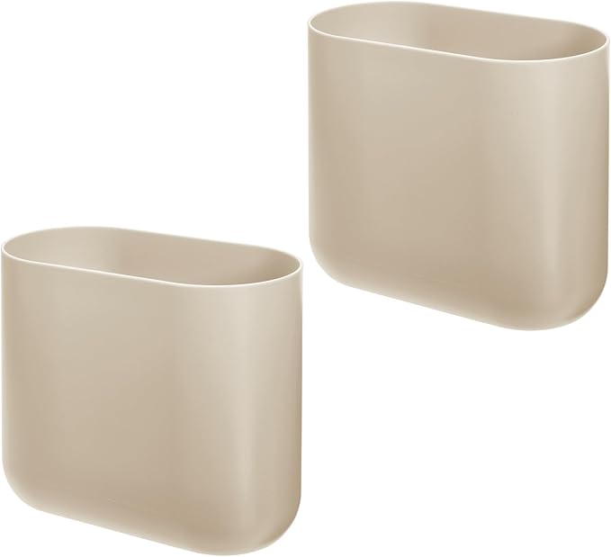 iDesign Small Slim Plastic Bathroom Trash Can Garbage Can for Bedroom Office Desk Dorm 2-Pack Brown