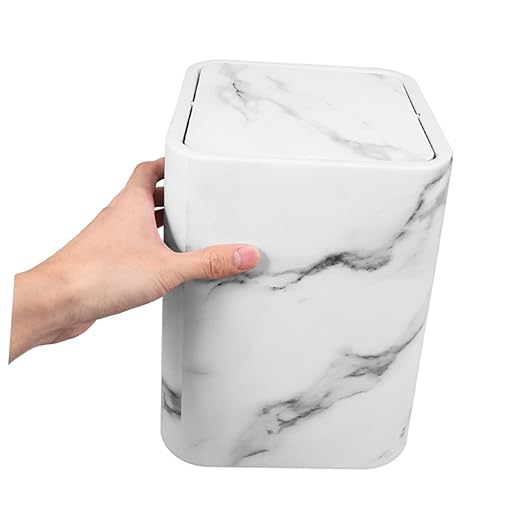 Veemoon Marble Wastebasket with Lid Bin for Bathroom Kitchen and Office Versatile Design Adequate Capacity for Home and Hotel Use