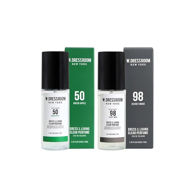 W.Dressroom Dress &amp Living Clear Perfume Spray Set of 2 – No.50 Green Apple + No.98 Secret Musk | Room &amp Fabric Spray Odor Eliminating Hypoallergenic Fragrance Mist Travel Size Perfume Gift